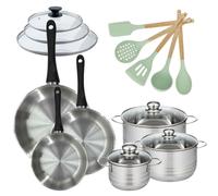 Batterie de cuisine Généva Brillant Ocean avec 3 faitouts et 3 poêles avec couvercles Fackelmann Généva Brillant Ocean avec couvercles