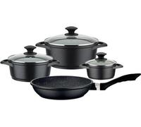 Batterie de cuisine GSW Gourmet Granit 7 pièces, fonte d'aluminium massive, tous feux dont induction, sans PFAS, noir