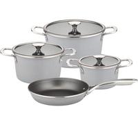 Batterie de cuisine GSW STRATOS 7 pièces en acier émaillé gris, 3 marmites et 1 poêle, Antiadhésif sans nickel, Tous feux dont induction