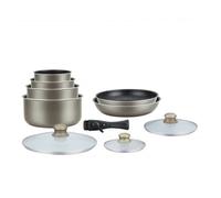 Batterie de cuisine revêtement pierre avec manche amovible 10 pieces Carbone Hagen HA04616-CAR