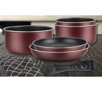 Batterie de cuisine revêtement pierre avec manche amovible 17 pièces bordeaux Herzberg HG8055-BR