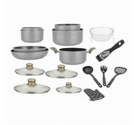 Herzberg Batterie de cuisine HG8055-CAR – 17 pièces, revêtement pierre, manche amovible, carbonne