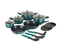 Herzberg HG-METBL15 : ensemble de 15 pièces de batterie de cuisine avec revêtement en marbre - bleu