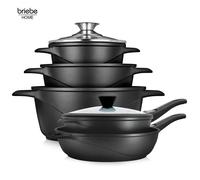 Batterie de Cuisine Induction 10 Pièces Aluminium Fonte 3 Casseroles 2 Poêles Briebe MGK1819 Noir