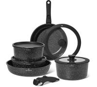 Herzberg Batterie de cuisine Just Perfecto JL-998 – 11 pièces, granit, induction – Noir
