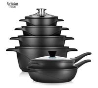 Briebe Batterie de cuisine MGK1219 12 pièces induction Fonte d'aluminium antiadhésif Noir