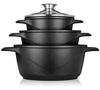 Briebe Set de casseroles MGK-18 6 pièces induction fonte d'aluminium couvercles en verre noir