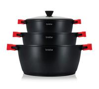 Batterie de Cuisine Induction 6 Pièces Aluminium Fonte 3 Casseroles 3 Couvercles Briebe BLACKT3 Noir