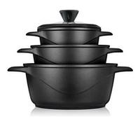 Briebe MGK-18S Set de casseroles à induction 6-pièces en fonte d'aluminium 3 casseroles 3 couvercles en verre noir