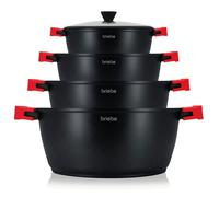 Batterie de Cuisine Induction 8 Pièces Aluminium Fonte 4 Casseroles 4 Couvercles Briebe BLACKT4 Noir