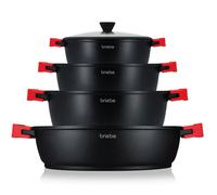 Batterie de Cuisine Induction 8 Pièces Aluminium Fonte 4 Casseroles 4 Couvercles Briebe BLACKT4B Noir