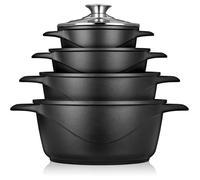 Batterie de Cuisine Induction 8 Pièces Aluminium Fonte 4 Casseroles 4 Couvercles Briebe MGK-12 Noir