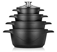 Briebe Casseroles induction MGK-12 8 pièces fonte d'aluminium 4 casseroles 4 couvercles en verre Noir
