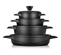 Batterie de Cuisine Induction 8 Pièces Aluminium Fonte 4 Casseroles 4 Couvercles Briebe MGK-17S Noir