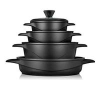 Briebe Set de casseroles à induction MGK-17S – 8 pièces (4 casseroles, 4 couvercles verre) – Noir