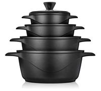 Batterie de Cuisine Induction 8 Pièces Aluminium Fonte 4 Casseroles 4 Couvercles Briebe MGK12S Noir