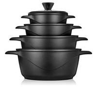 Briebe MGK12S Set de casseroles à induction 8-pièces en fonte d'aluminium 4 casseroles 4 couvercles en verre noir
