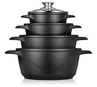 Batterie de Cuisine Induction 8 Pièces Aluminium Fonte 4 Casseroles 4 Couvercles Briebe MGK-12 Noir