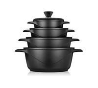 Briebe MGK12S Set de casseroles à induction 8-pièces en fonte d'aluminium 4 casseroles 4 couvercles en verre noir
