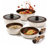 Ensembles de casseroles et poêles, compatibles avec les plaques à induction, en acier inoxydable, 9 pièces, avec couvercles en verre, marque Royal Swiss