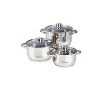 Batterie de Cuisine Induction Acier Inoxydable 6 pcs 3 Couvercles Verre Trempé Maestro MR-2020-6M Argent
