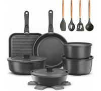 Batterie de Cuisine Induction Antiadhésive - Gris,21 Pièces,Non Toxique Set de Poêles et Casseroles en Granit,Compatibles Induction