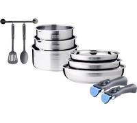 Batterie de Cuisine Induction Arthur Martin AM2238, Acier Inoxydable, 10 Pièces, Poignée Amovible, Tous Feux Dont Induction