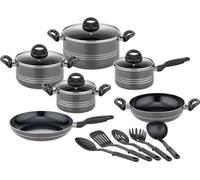 Batterie de Cuisine Induction GSW Milano Grey, 15 Pièces, Aluminium Massif, Antiadhésif Vitaflon Quarzit, Gris