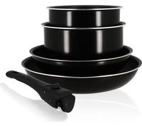 Batterie de Cuisine Induction Menastyl, 5 Pièces, Aluminium Antiadhésif, Poignée Amovible, Noir, Casseroles Ø16/18cm, Poêles Ø22/26cm