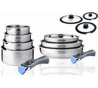 Batterie de cuisine inox 12 pièces avec 2 manches amovibles et 3 couvercles en silicone Arthur Martin AM2717