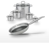 Batterie de cuisine inox 2 faitouts 12/14 cm 1 faitout 16 cm 2 faitouts 20/26 cm poêle 24 cm Elo Collection Relief Solution Citrin