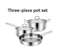 Batterie de cuisine inox 3 pièces - Poêle à frire 24cm, casserole 18cm, marmite 22cm - Compatible induction et gaz