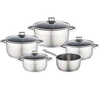 Batterie de Cuisine Inox BAUMALU 9 Pièces, Tous Feux Dont Induction, Faitout Marmite Casserole, Couvercles en Verre