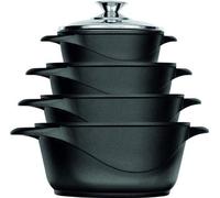 Batterie de cuisine lavable au lave-vaisselle, en aluminium forgé et fonte, noire, 4 pièces