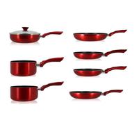 Batterie de cuisine Menastyl Colorama - 2 casseroles, 4 poêles, 1 sauteuse - Revêtement céramique - Tous feux induction - Cerise