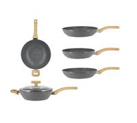 Batterie de cuisine Menastyl Colorama - 3 poêles, 1 sauteuse et 1 wok - Revêtement céramique - Tous feux dont induction - Cannelle