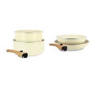 Batterie de cuisine Menastyl Colorama - 6 pièces - 2 poignées incluses - Revêtement céramique - Touts feux dont induction - Crème