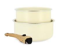 Batterie de cuisine - MENASTYL - Colorama - Aluminium - 2 casseroles + 1 poignée - Coloris crème