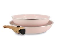 Batterie de cuisine - MENASTYL - Colorama - Aluminium - 2 poêles + 1 poigné- Coloris rose