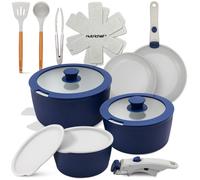 NutriChef Batterie de Cuisine 18 Pièces Céramique - Casseroles et Poêles Antiadhésives avec Poignées Amovibles, Revêtement sans PTFE, Gain de Place