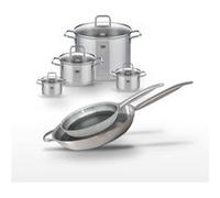 Batterie de cuisine poêles 28 cm/32 cm et faitouts 12/14 cm et 20/26 cm en inox Elo Collection Relief Solution Citrin