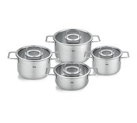 Batterie de cuisine PURE, couvercles de marmite en verre, set de 4 pc, argent, acier inoxidable, Fissler