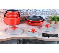 Batterie de cuisine revêtement pierre avec manche amovible 10 pieces Bordeaux Hagen HA04647-BR