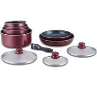 Batterie de cuisine revêtement pierre avec manche amovible 10 pieces bordeaux Herzberg HG5000-BR