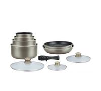 Batterie de cuisine revetement pierre avec manche amovible 10 pieces carbon Herzberg HG5000-CAR
