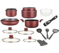 Batterie de cuisine revêtement pierre avec manche amovible 17 pièces bordeaux Herzberg HG8055-BR