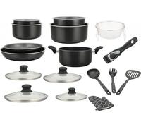 Batterie de cuisine revêtement pierre avec manche amovible 17 pièces noir Herzberg HG8055-BLK
