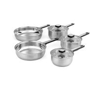 Batterie de cuisine Salter Expert 5 pièces en acier inoxydable - Poignées à toucher froid, sans PFAS, couvercles avec évent vapeur, compatible induction, poêles à frire 24/28 cm, casseroles 16/18/20cm