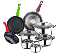 Batterie de cuisine SAN IGNACIO 8 pièces en acier inoxydable avec poêle à frire (18,22 et 26 cm) en aluminium pressé Collection Jolie