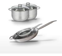 Batterie de cuisine set de 4 pièces en inox avec 2 faitouts 20/24 cm et 2 poêles 24/32 cm Elo Collection Relief Solution Brillant